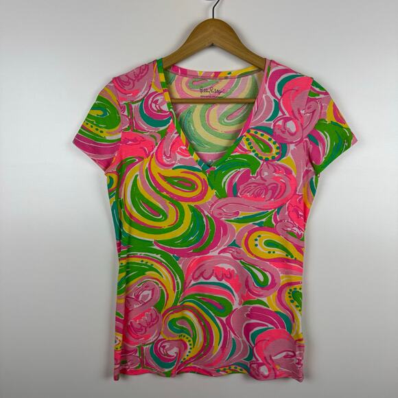 Lilly Pulitzer Womens Michele Top All Nighter V-Neck T-Shirt‎ Sz XS Psychedelic - Picture 3 of 10